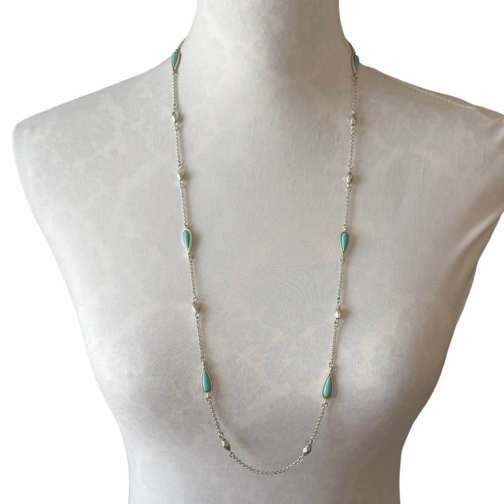 Lucky Brand 3-in-1 Turquoise Layered Necklace | Convertible Boho Silver Tone - Picture 4 of 6
